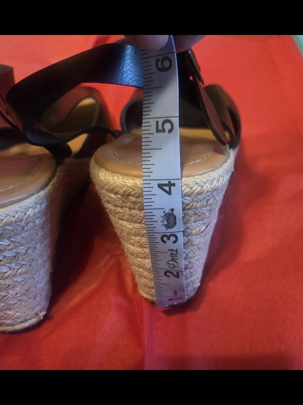 Black Wedge Sandal with Espadrille Jute Trim - Size 8.5